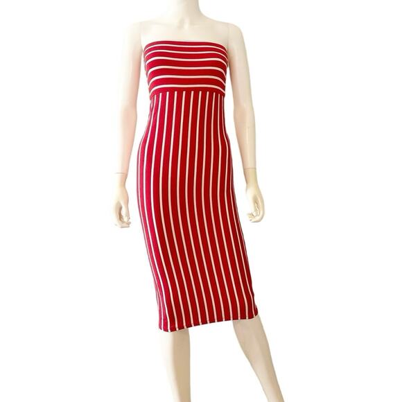 Heart & Hips Red/White Striped Strapless Fitted Bodycon Dress Size Small - Picture 1 of 6